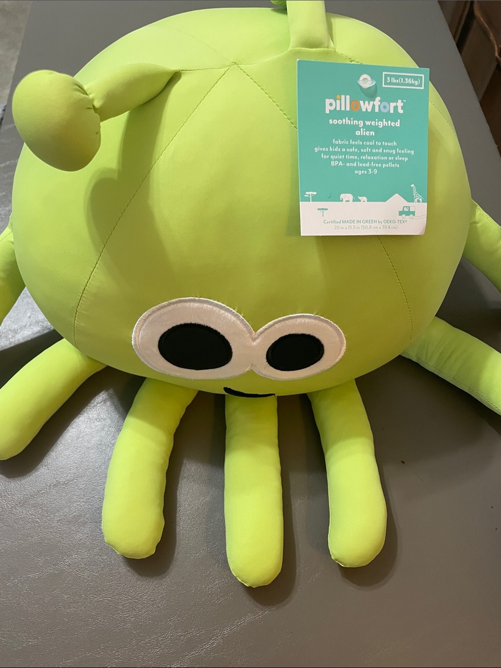 Pillowfort Lime Green Soothing Weighted Alien Plush Pillow 3lbs NWT